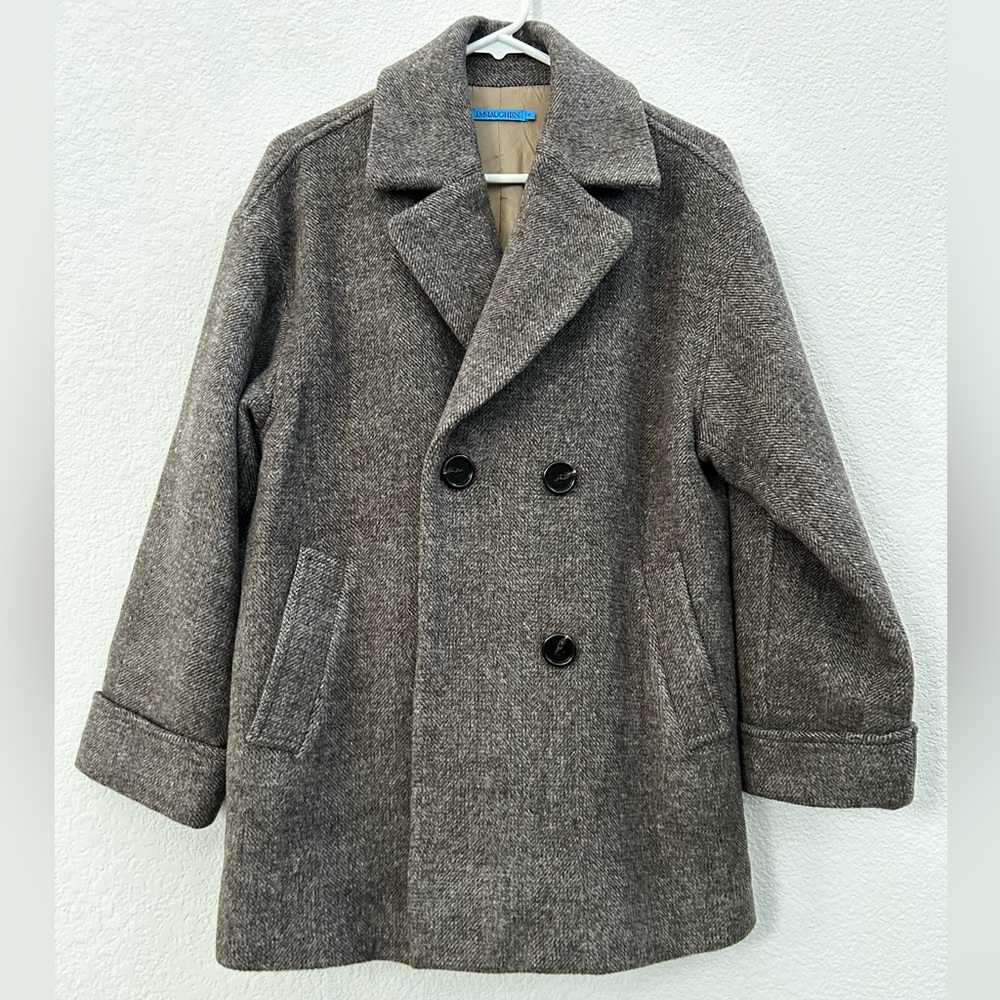 J.McLaughlin Peacoat Womens M Wool Double Breasted Herringbone Lined Brown NWOT